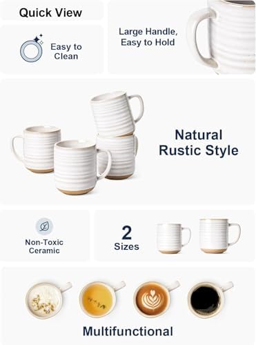 LE TAUCI Ceramic Coffee Mugs Set of 4, 18 oz, Rustic Style, Arctic White - Image 6