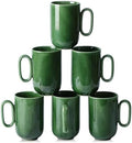 vicrays Ceramic Coffee Mug Set - 16 Ounce Large Stoneware Mug for Men Women - Unique Glazed Porcelain Mugs with Handle for Coffee Latte Tea Milk Cocoa - Set of 6 (Green) by VicraysCeramic