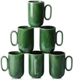 vicrays Ceramic Coffee Mug Set - 16 Ounce Large Stoneware Mug for Men Women - Unique Glazed Porcelain Mugs with Handle for Coffee Latte Tea Milk Cocoa - Set of 6 (Green) by VicraysCeramic