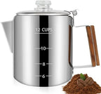 12 Cup Percolator 304 Stainless Steel Coffee Pot Coffee Maker Coffee Machine with Solid Wood Handle Transparent Knob Stovetop Greca Mocha for Induction Home and Camping 2200ml 74.4oz by Theperfectcombinationofcoffeehomeandhealthylivingmakingeverydayadayofrituals