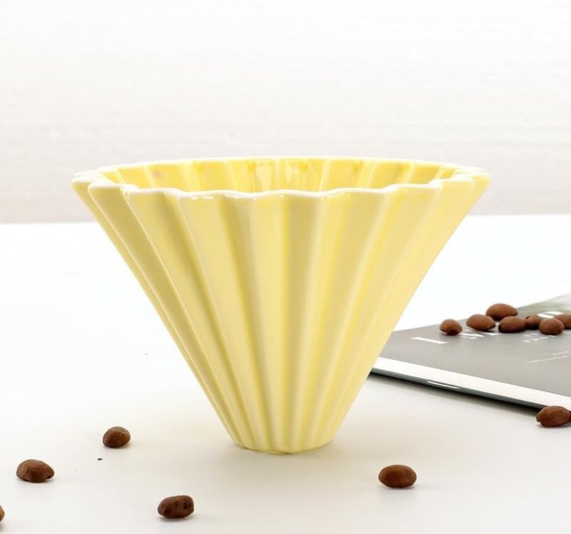 Ceramic Coffee Dripper Pour Over Coffee Maker Handmade Origami Coffee Filter Cup Flower Shape Funnel Drip Cafe Cake Cup Home(Yellow,1-2CUP) - Image 2