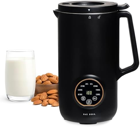 Rae Dunn 8-in-1 Nut & Plant Milk Maker – Almond, Oat, Soy & More – 800ml Cold / 700ml Hot – Automatic, Delay Start, Self-Clean – Includes Stirrer, Measuring Cup & Brush, Black by RaeDunn