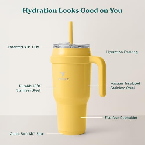 REDUCE 40 oz Stainless Steel Tumbler with Handle - Dual-Wall Vacuum Insulated Travel Mug, Sweat-Proof Lid & Reusable Straw - Keeps Drinks Cold for 24 Hrs, Fits Cupholders, Dishwasher Safe - Pineapple - Image 4