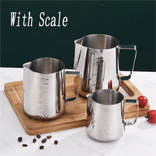 Milk Frother Cup Stainless Steel Coffee Milk Frothing Jug Stainless Steel Espresso Frother Pitcher Latte Art Measurement Barista Tool Accessories(900ml-With scale) - Image 3