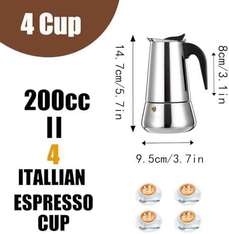 Manual Coffee Grinder Detachable Stainless Steel Conical Burr Aluminum Coffee Bean Grinder Silver with 4 Cup Stovetop Espresso Maker Stainless Steel Moka Pot Stove Top Percolator Italian Coffee - Image 3