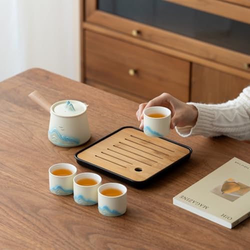 Portable Chinese Tea Set with Carry Bag - White Complete Gongfu Teapot Set Includes Side Handle, 4 White Cups,Tea Tray & Strainer, Artistic Travel Teapot Kit for Camping, Office, Home & Gifts - Image 7