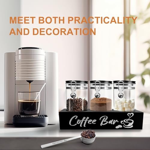 MACIFECI Glass Coffee Containers with Shelf Coffee Station Organizer 54oz Black Glass Coffees Bean Storage Canister with Spoon Coffee Canister Set Kitchen Food Storage Jars for Coffee/Sugar/Candy - Image 5