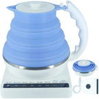 Collapsible Travel Tea Kettle with Temperature Control, Portable Electric Tea Kettle, Collapsible Water Kettle with Detachable Base, BPA-Free Silicone, Keep Warm & Auto Shut-Off, 555ml 110V Blue by VVGCS