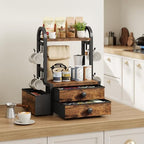HOOBRO Coffee Mug Tree, 2 Tier Mug Organizer, Coffee Mug Cup Holder with a Sliding Drawer, Mug Display Stand with 8 Hooks, Countertop Holder Rack, Black and Rustic Brown BF04CR01 - Image 6