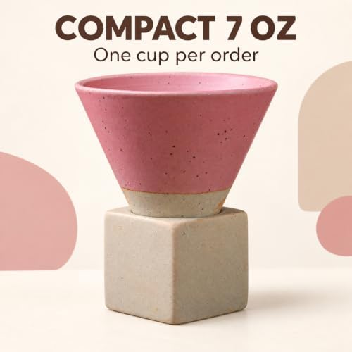 Ceramic Pedestal Coffee Cup, 7 Oz Flared Mug with Square Holder, 25 Colors (Rose Speckle) - Image 3