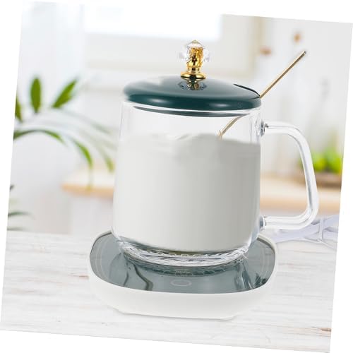 Cup Warmer Set with Ceramic Mug and Heating Coaster, US Plug Ac110v, Glass Mug in Dark Green, Electric Coffee and Milk Beverage Warmer for Desk Use - Image 5