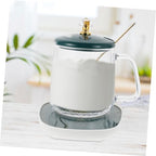Cup Warmer Set with Ceramic Mug and Heating Coaster, US Plug Ac110v, Glass Mug in Dark Green, Electric Coffee and Milk Beverage Warmer for Desk Use - Image 5