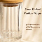 Glass Cups with Lids and Straws 16 oz Ribbed Drinking Glasses Set - Image 2