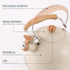 Tea Kettle for Stove Top, 2.5 Quart Whistling Tea Kettle, Stainless Steel and Wood Pattern Folding Handle, Beige - Image 6
