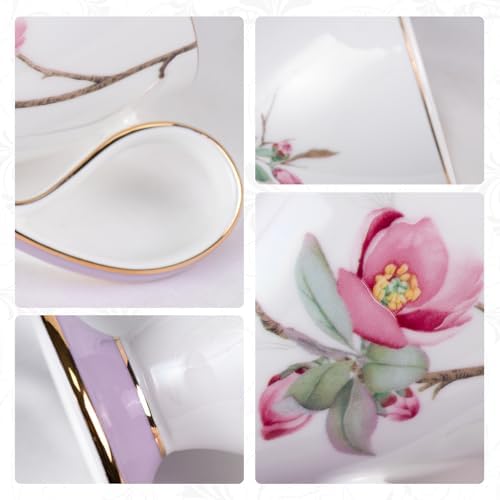KAMMAK Tea Cups Set of 2,Ceramic Floral Pattern Demitasse Cup - Image 4