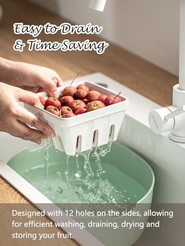 Gomakren Fruit Basket for Kitchen, Berry Washing Bowl, Ceramic Berry Basket Set of 2 & Pour Over Coffee Maker Ceramic Coffee Dripper - Image 3