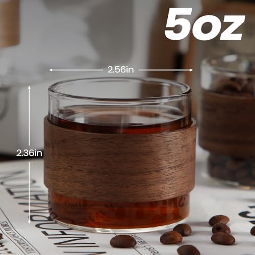 Reallnaive 16 Pieces 5 oz Espresso Cups with Wooden Ring High Borosilicate Espresso Shot Glass Small Glass Coffee Cups Coffee Accessories Enjoying Tea Latte for Office Cafes Home(Clear) - Image 4