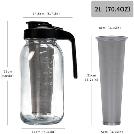 Messbecher aus Glas – Kaffeekanne mit Filter – Saftflasche mit Griff – Getränkeflasche - Image 2