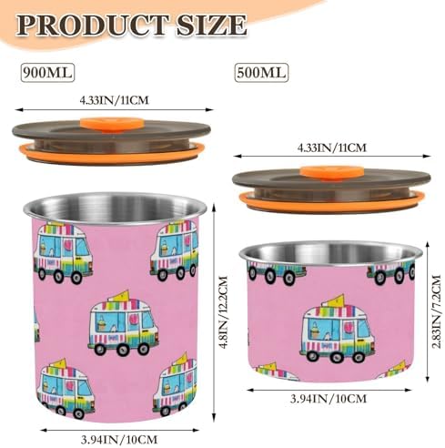 Pink Ice Cream Truck Summer Designed Storage Containers Airtight Stainless Steel Seal Container Button Opening Airtight Canisters - Image 3