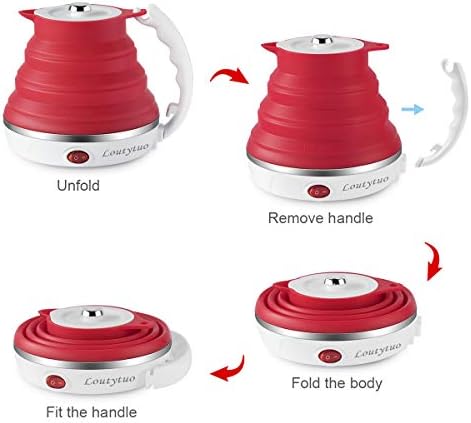 Food Grade Silicone Portable Collapsible Electric Travel Kettle (Red) - Image 3