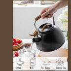 Whistling Tea Kettle,3.1 Quart Stainless Steel Water Kettle Work for All Stovetops with Folding Handle for Boiling Water Coffee or Milk (Black) - Image 6