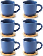 HASENSE 8 OZ Cappuccino Cups with Saucers, Ceramic Espresso Cups Set of 6, Coffee Cup with Handle for Double Shot, Latte, Mocha, Espresso Cups for Home and Office,Blue by Hasense