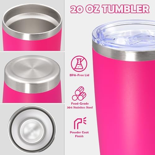 20oz Tumbler Stainless Steel Tumbler Coffee Tumbler with Lid Hot Pink, 4P - Image 3