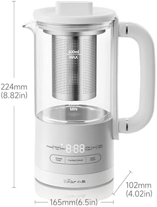 Bear HK-5L06P04 Mini Health Pot, Electric Kettle Tea Maker with Infuser, Glass Kettle & 316L Stainless Steel, 6 Auto Menus, 0.6L Compact Size, White - Image 2