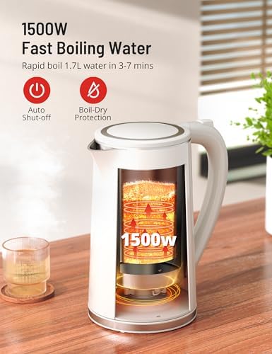 Paris Rhône Electric Kettle, Tea Kettle with 6 Temperature Settings, 1.7L Cordless Hot Water Boiler Heater, Strix Thermostat, Touch Control, Auto-Shutoff/Boil-Dry Protection, Keep Warm, LED Indicator - Image 6