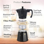 Classic Moka Pot, Stovetop, Espresso Coffee Maker, 240 Ml, Premium Aluminium Built, Italian Style Mocha, Cuban Café Brewing, Black - Image 5
