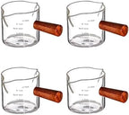 4 Pcs Glass Espresso Extraction Cup with Scale, Double Spout, Mini Milk Jug, Borosilicate Glass, Wood Handle, Precise Pouring and Measuring for Espresso Enthusiasts, Home and Barista Use by Unknown