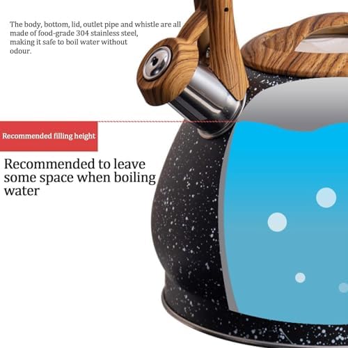 Tea Kettle Whistling Tea Kettle Stainless Steel Teakettle with Wooden Handle Stovetop Safe Water Boiling Kettle for Home Kitchen 3L Stove Top Whistling Tea Kettle - Image 3