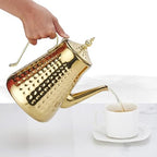 SANQIAHOME 1.8L(60oz) Stainless Steel Hammer Patterned Teapot With Removeable Infuser,Loose leaf cover,Gold - Image 2
