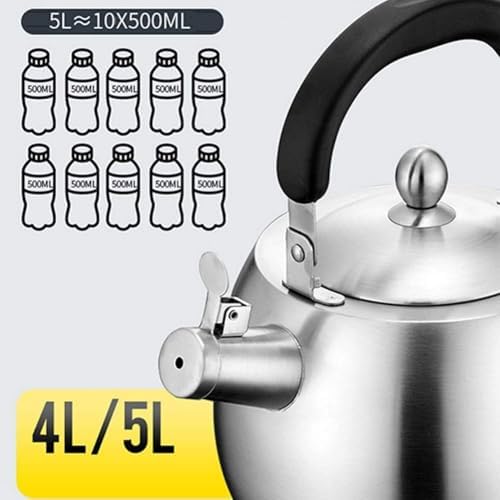 304 Stainless Steel Whistling Tea Kettle with Ergonomic Bakelite Handle Tea Pot Suitable for All Stovetop Kettle Teapot Silver - Image 6