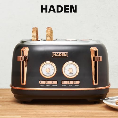 Haden Dorset 4 Slice Wide Slot Stainless Steel Toaster, Black & Copper - Image 6
