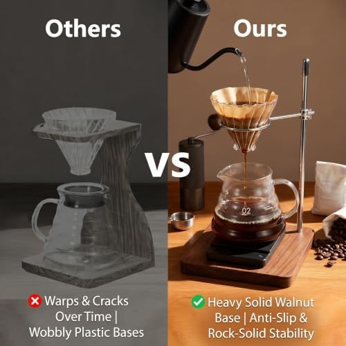 Pour Over Stand with North American Walnut Base & 360° Adjustable Coffee Filter Holder - Coffee Dripper Station for V60, Chemex & Glass Funnels - Home Barista Brew Station(Stand Only) - Image 6