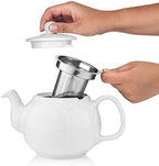 SAKI Large Porcelain Teapot, 48 Ounce Tea Pot with Infuser, Loose Leaf and Blooming Tea Pot - White - Image 4