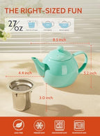 Sweese Teapots for Tea, 27 oz Porcelain Tea pot with Removable Stainless Steel Infuser, Tea Pots for Loose Tea - Mint Green - Image 3