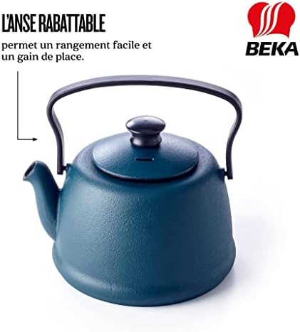 Beka Junna 1 Litre Cast Iron Tea Maker Teapot with Stainless Steel Infuser, Folding Handle and Non-Drip Pouring Spout Kettle Suitable for All Heat Sources - Ocean Colour - Image 7