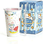 YQ&QMK 3D Embossed cartoon animals Ceramic Cup with Lid & Glass Straw, 16oz Hand-Painted Ice Cream Design Travel Coffee Tumbler, Cute Mug (Cape Rabbit) by AhandmadeceramicstandinginYQAMK