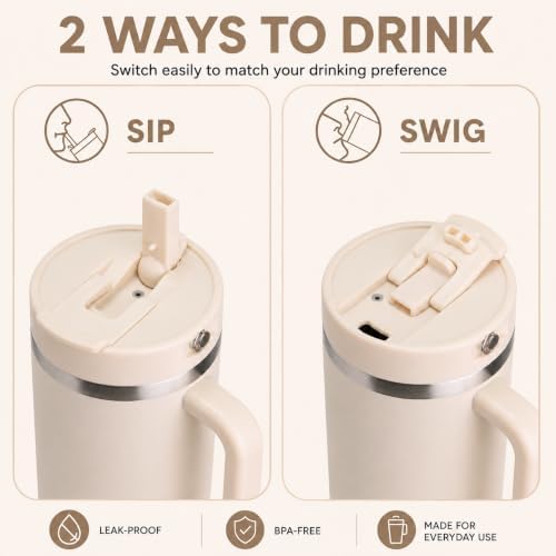 Farsea 40oz Insulated Stainless Steel Travel Tumbler with Handle & Straw - Image 5