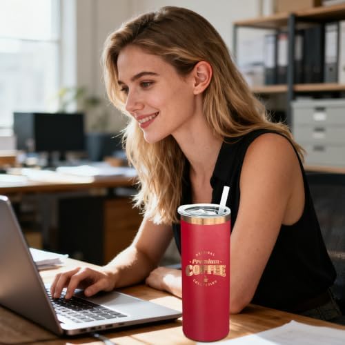 20 oz Skinny Tumblers Bulk with Lids and Straws Bright Red,4 pack - Image 7
