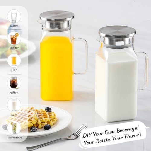 Netany 2 Pack 1.2 Liters/40 oz Small Square Glass Pitcher with Lid and Handle for Fridge, Iced Tea and Coffee Carafe Storage Container, Resistant to Hot and Cold Borosilicate Jug - Image 3