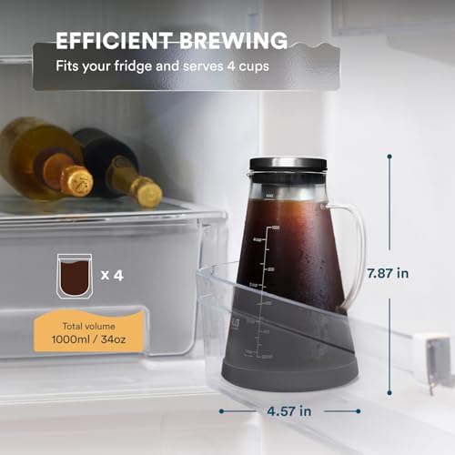 Airtight Cold Brew Iced Coffee Maker 1.0L with Double Wall Single Lip Insulated Glass Cup - Image 2