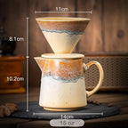 Ceramic Pour Over Coffee Dripper Vintage, Pour Over Coffee Maker Set, Filter Cup, Coffee Brewer Cone Filter, V60 Dripper & Decanter set, for Home Café Restaurant, 1-2 Cup (Gradient Yellow) - Image 2