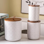Mowtanco Embossed Ceramic Canister Set with Airtight Bamboo Lid - Image 7