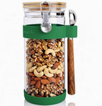KKC Nut Storage Container Airtight Glass Jar 1500ml 50 oz - Airtight Pantry Storage Canister with Bamboo Lid, Silicone Protective Sleeve & 1 TBSP Long Wooden Handle Spoon for Walnut Almond Pecan by KKCHOMEACCENTSGmbH