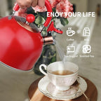 2.6 Quart Red Whistling Tea Kettle for Stovetop, Stainless Steel Teapot with Cool-Touch Handle, Loud Whistle, Wide Base, Gas Electric Induction Compatible - Image 5