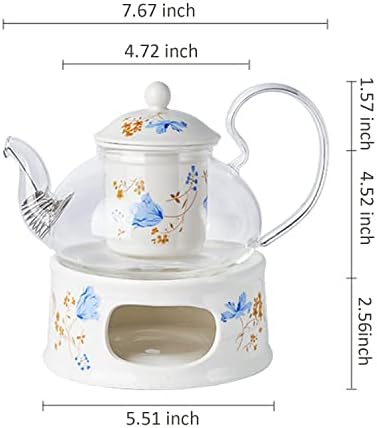 Glass Tea Pot Warmer Set 22oz Glass Teapot with Removable Loose Tea Infuser and Candle Holder Warmer Heating Base Elegant Teapot Gift Set Stovetop Safe Kettle,Style 4-7.,Style 4-7.67 x 8.68 inch - Image 2
