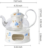 Glass Tea Pot Warmer Set 22oz Glass Teapot with Removable Loose Tea Infuser and Candle Holder Warmer Heating Base Elegant Teapot Gift Set Stovetop Safe Kettle,Style 4-7.,Style 4-7.67 x 8.68 inch - Image 2